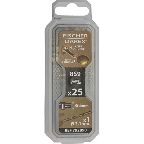 rivets tubulaires 8s9 x25pcs acier laitonné - FISCHER DAREX