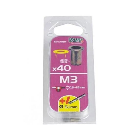 ecrous a sertir m6 x40 pcs acier tête plate - FISCHER DAREX