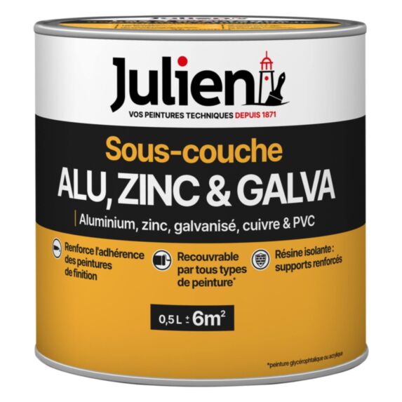 Sous-couche Peinture Alu Zinc Galva. Blanc Mat 0,5L - JULIEN