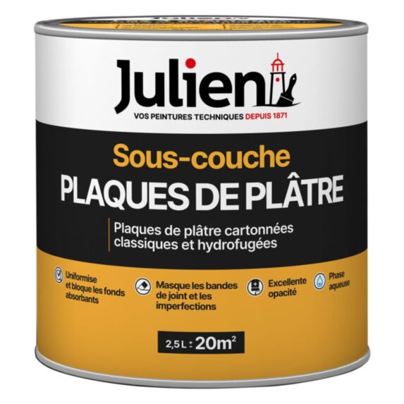 Sous-couche Plaques de Plâtre Blanc Mat 2,5L - JULIEN