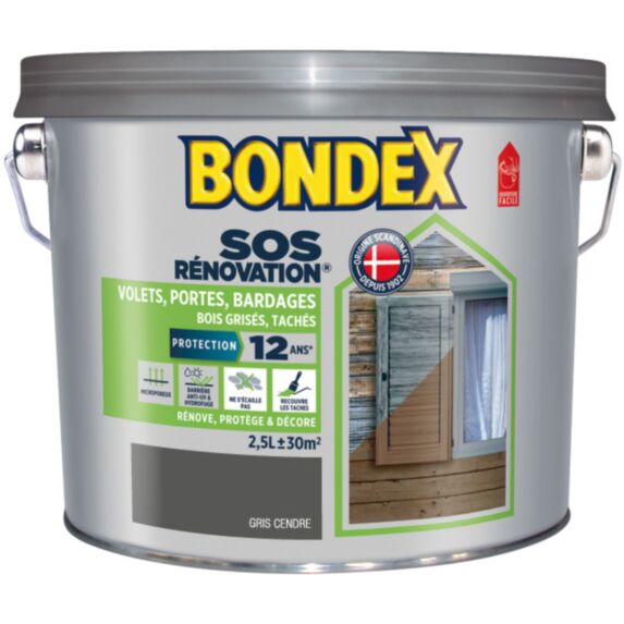 Peinture de rénovation volets bardages gris cendre satin 2,5L - BONDEX
