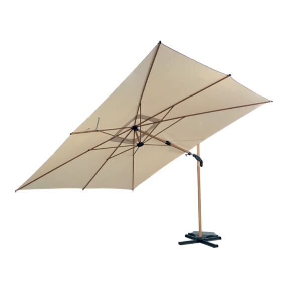 Parasol déporté rectangulaire VIENNA en métal imitation bois - toile coloris écru