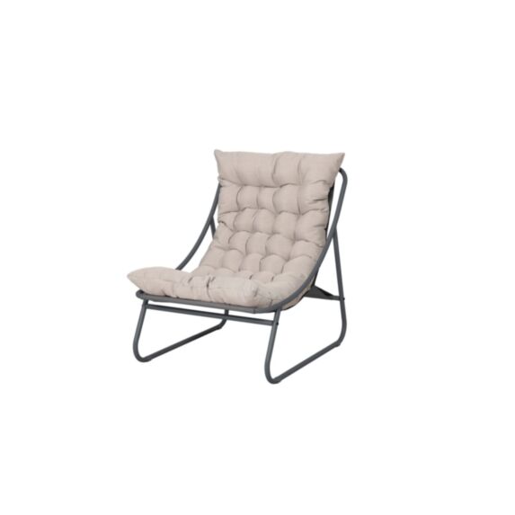 Fauteuil de jardin détente Caramella Textilène Gris Coussin beige 62x87x85cm
