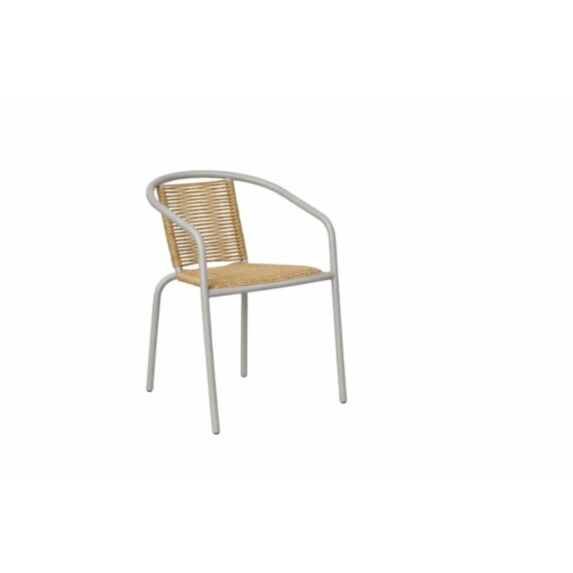 Fauteuil de jardin bistrot métal blanc crème imitation rotin tressé