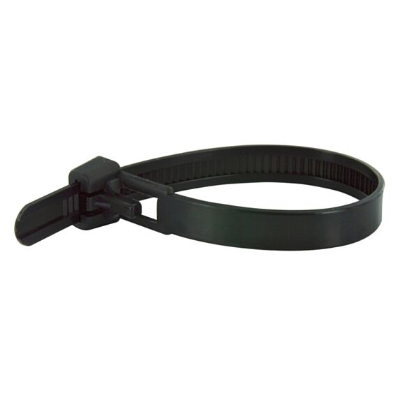 Lien serrage desserrage L.200mm plastique noir x10