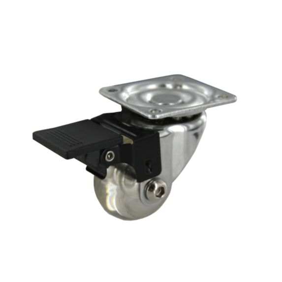 Roulette d'ameublement transparente à platine pivotante - Charge admissible 20kg.  Ø35mm - CIME