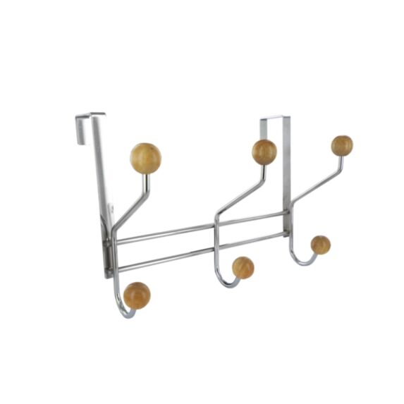 Patère haut de porte acier chromé, boules bois vernies - CIME