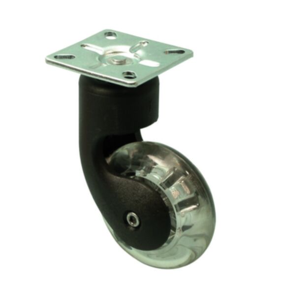 Roulette pivotante à platine Virgul' noir/transparent Ø75mm charge 40kg  - CIME