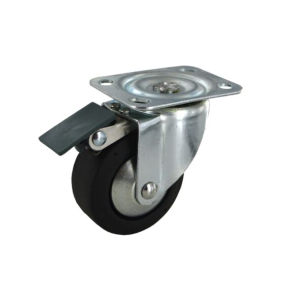 Roulette pivotante à platine avec frein caoutchouc noir Ø50mm charge 50kg - CIME