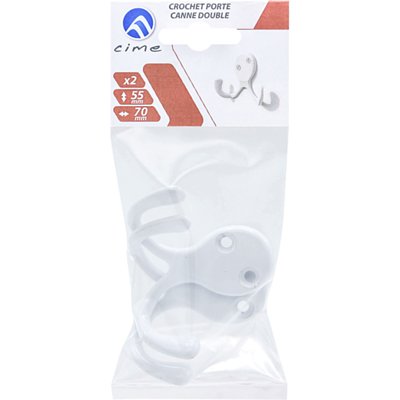 Crochet porte canne doubleH H55 mm zamak blanc x2 - CIME