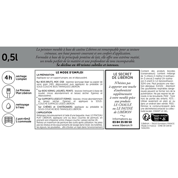 Peinture à base de caséine meubles - LIBERON vert de gris mat 0,5L
