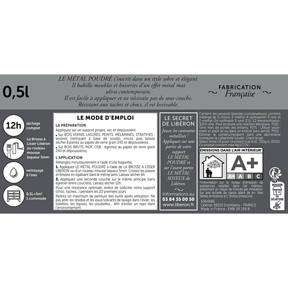 Peinture meubles et objets Métal Poudré 0,5L hématite mat - LIBERON