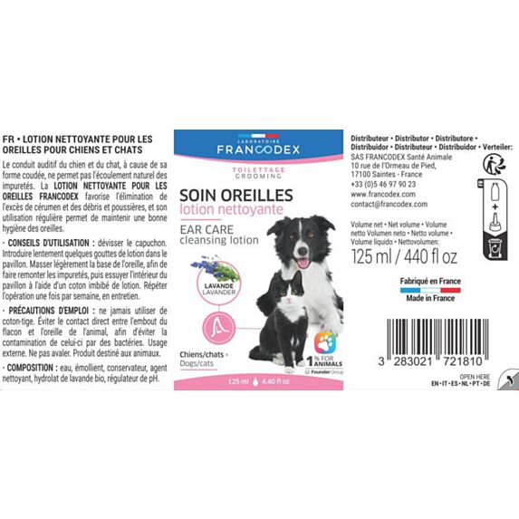 Lotion nettoyante oreille chien chat 125ml