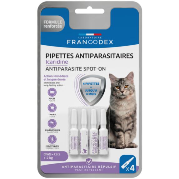 Pipettes antiparasitaires Icaridine chat 1ml x4 - FRANCODEX