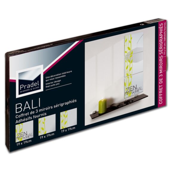 3 miroir sérigraphiés Bali 19x19cm - PRADEL