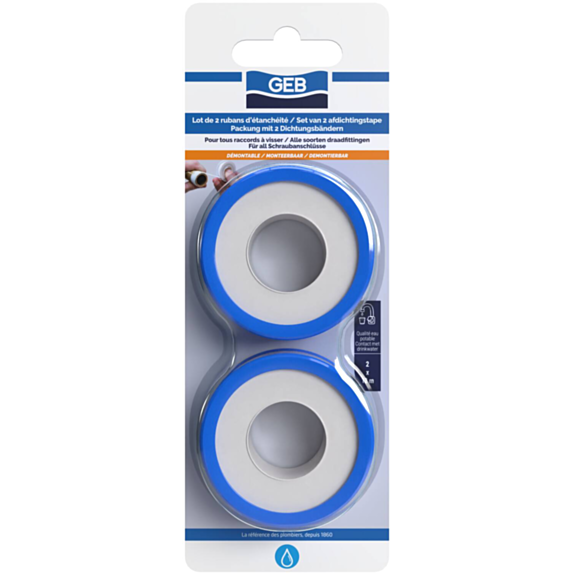 Lot de 2 rubans PTFE standard 13 mm x 12 m - GEB