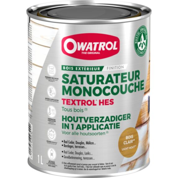 Saturateur monocouche tous bois Textrol HES bois clair 1L - OWATROL