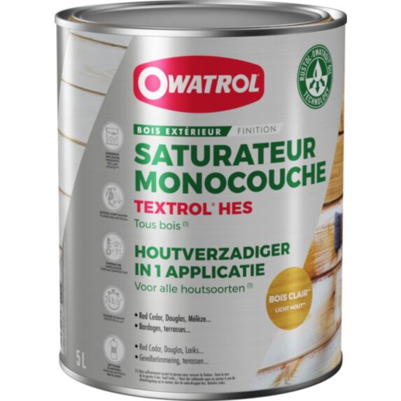 Saturateur monocouche tous bois Textrol HES bois clair 5L - OWATROL