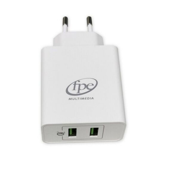 Chargeur rapide blanc sur secteur avec 2xUSB QC3.0 - FPE