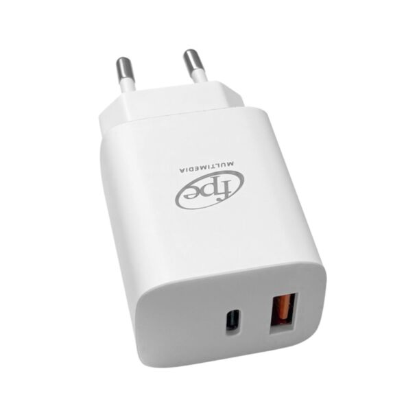 Chargeur 2 sorties USB-A USB-C 35W blanc - FPE