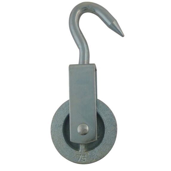Poulie de hissage a crochet aciergalva galet fonte ø75mm 