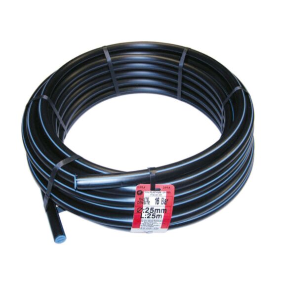 TUYAU BANDE BLANCHE HD POLYETHYLENE 10M D32 12.5 BARS