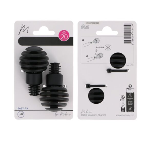 2 Embouts Ø20mm Boule Slice Easy Fix Noir mat - MOBOIS