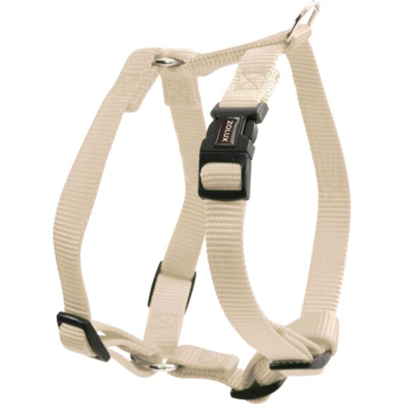 Harnais nylon réglable coloris unis beige largeur 20 mm Tour de cou 39 à 58 cm Tour de poitrail 46 à 64 cm