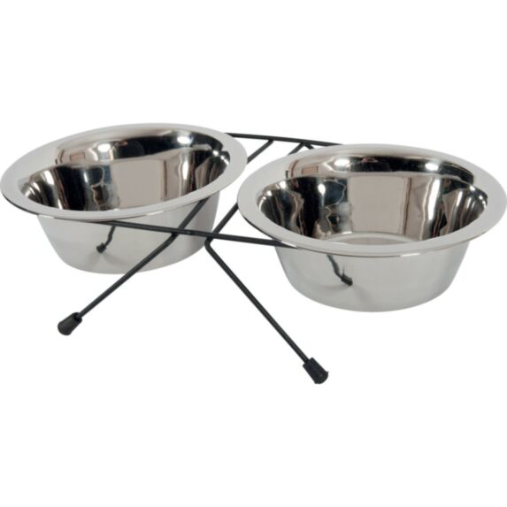 Support métal antidérapant avec 2 bols inox 700 ml