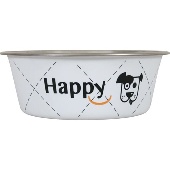Ecuelle inox Happy diamètre 14 cm pour chiens 400 ml Blanc