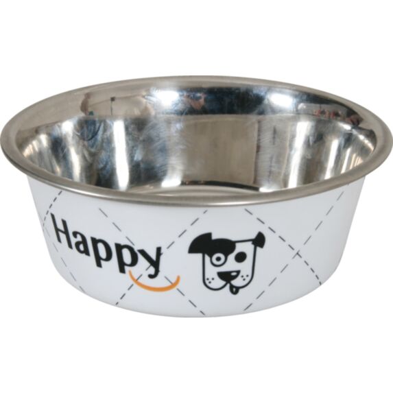 Ecuelle inox Happy diamètre 21 cm pour chiens 1,5 L Blanc