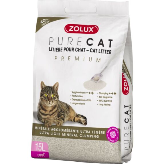 Litière Purecat agglomérante premium 15L - ZOLUX