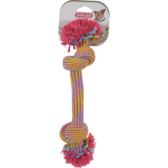 Jouet chien corde colorée 2 nœuds 25cm