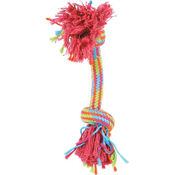 Jouet chien corde colorée 2 nœuds 30cm