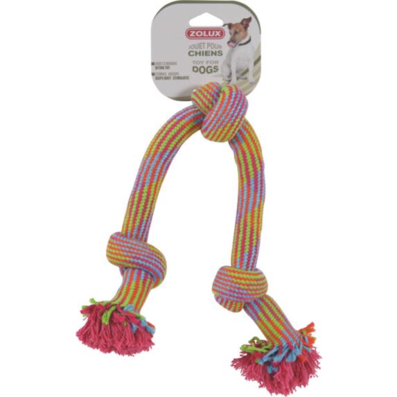 Jouet chien corde colorée 3 nœuds 48cm
