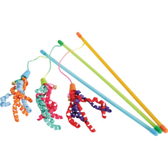 Jouet chat canne ruban coloris aléatoire