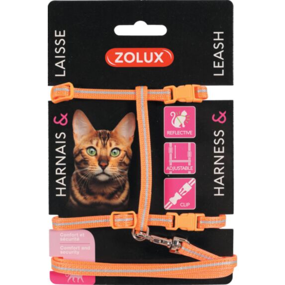 Kit sellerie pour chat avec harnais réglable et laisse 1m20 Orange