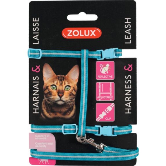 Kit sellerie pour chat avec harnais réglable et laisse 1m20 Bleu