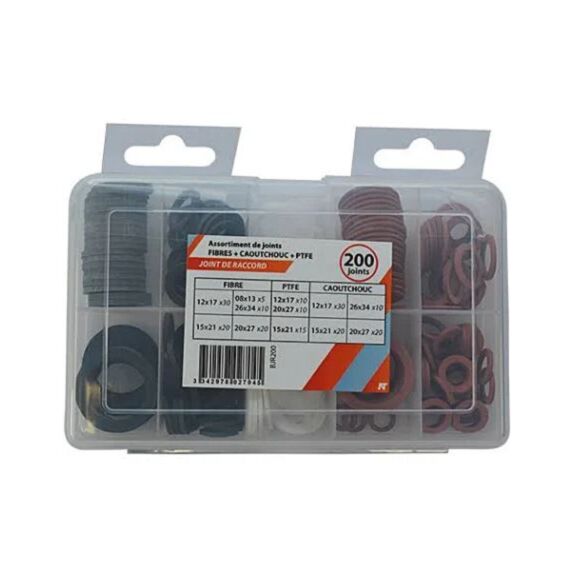 Coffret 200 joints : 85 fibre + 35 PTFE + 80 caoutchouc - NOYON THIEBAULT