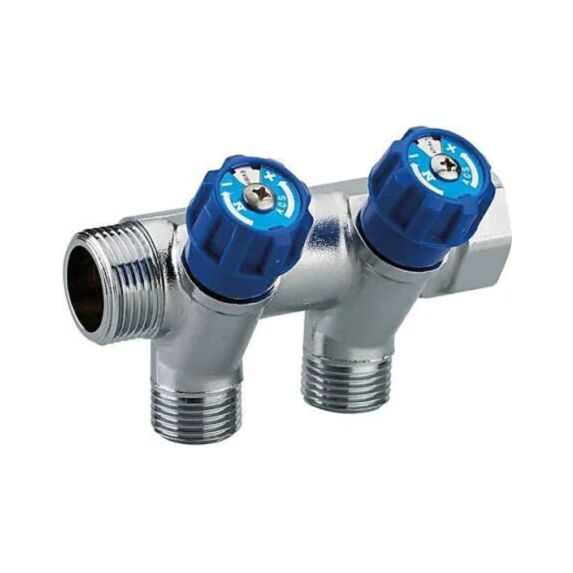 Collecteur avec 2 robinets bleus MF20x27 sorties M15x21 - NOYON THIEBAULT