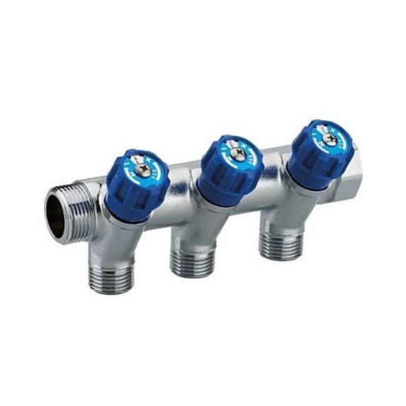 Collecteur avec 3 robinets bleus MF20x27 sorties M15x21 - NOYON THIEBAULT