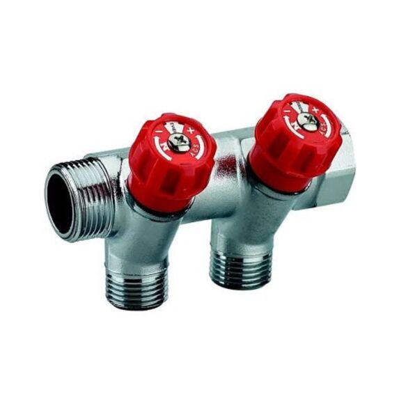 Collecteur avec 2 robinets rouges MF20x27 sorties M15x21 - NOYON THIEBAULT