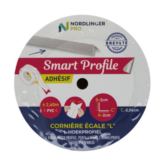 Smart profile angle égal PVC adhésif en rouleau blanc 2X2cm x2,6m - NORDLINGER PRO