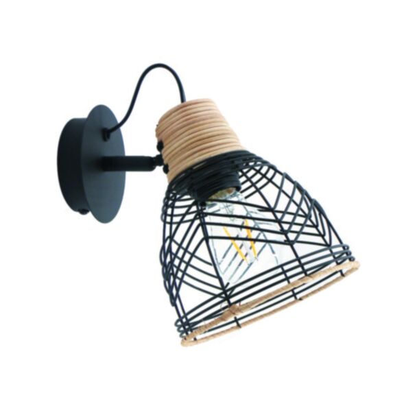 Spot métal noir/rotin Kaola 24,5x15cm - SEYNAVE