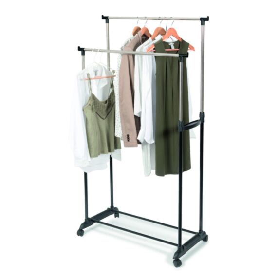 Portant double en métal et plastique noir