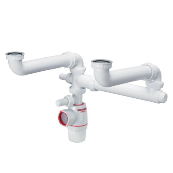 Siphon de lavabo Neo Air évier 2 bacs tubulure déportée  - WIRQUIN
