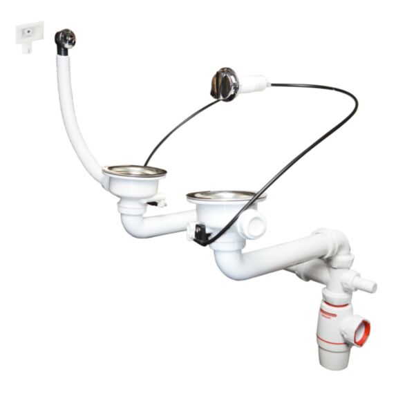 Bonde automatique à câble et siphon Neo Air pour évier 2 bacs - WIRQUIN
