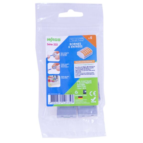 5 bornes 5 entrées Série 222 400V - WAGO