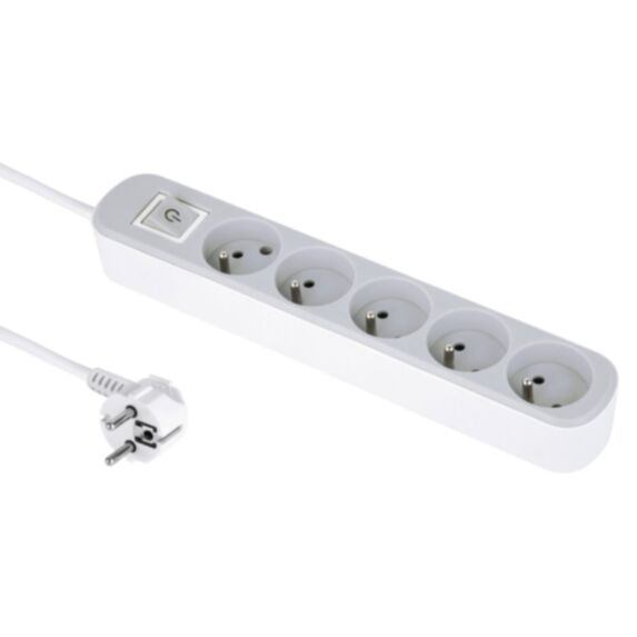 Multiprise 5 prises avec interrupteur 1.5m blanc gris – ELECTRALINE