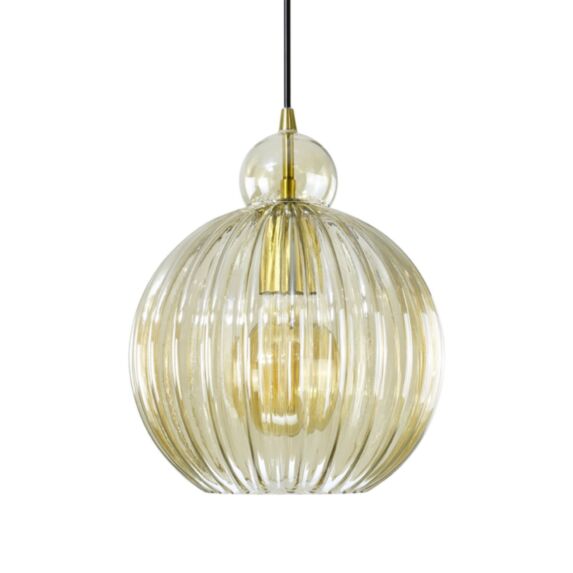 Suspension Genesi verre strié ambre Ø25cm H.30–130cm - C-CREATION